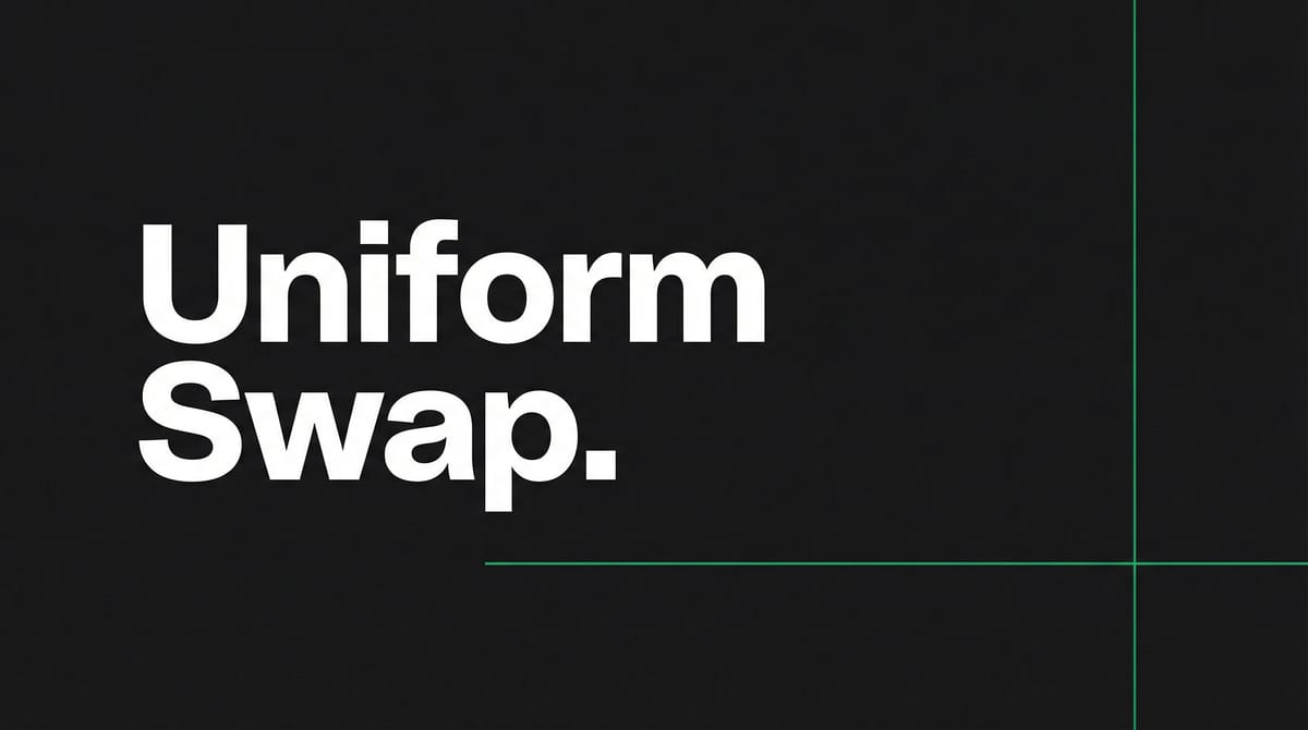 Minimalist blog header with "Uniform Swap." text in bold white on dark grey background